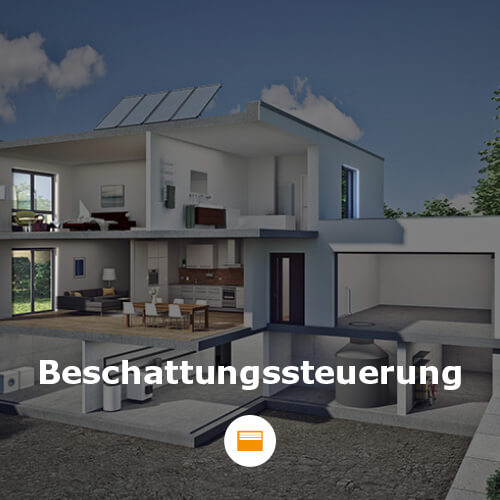 Beschattungssteuerung – Elektrotechnik – Bild eines Hauses, die Fenster werden hervorgehoben